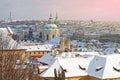 View of winters snowy Prague City, Czech Republic.