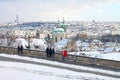 View of winters snowy Prague City, Czech Republic. Royalty Free Stock Photo