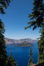 View of Wizard Island on Crater Lake National Park in Oregon Royalty Free Stock Photo