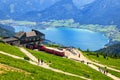 View of Wolfgangsee lake from Schafberg mountain, Austria. Wolfgangsee Lake from alp mountain Schafberg. Sankt St. Wolfgang im in