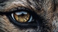 View of a wolfs piercing eye. Generative AI Royalty Free Stock Photo