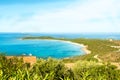 A view of a wonderful beach Sardinia, Italy. the beautiful nature of the Mediterranean, clear blue water. Royalty Free Stock Photo