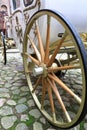 View of wooden carriage wheel Royalty Free Stock Photo