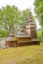 View at the Wooden Church of Blessed Virgin in village Hunkovce, Slovakia