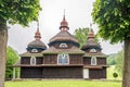 View at the Wooden Church of Blessed Virgin in village Nizny Komarnik, Slovakia