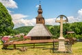 View at the Wooden Church of St.Basil the Great in village Hrabova Roztoka, Slovakia Royalty Free Stock Photo