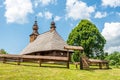 View at the Wooden Church of St.Basil the Great in village Hrabova Roztoka, Slovakia Royalty Free Stock Photo