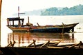 A wooden fishing boat at Brahmaputra Rive Assam India