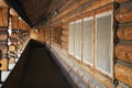 View of a wooden house made of thick strong logs, Russian style