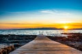 View Wooden jetty on the sea, Peloponnes Greece Royalty Free Stock Photo