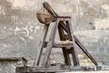 Wooden Medieval Catapult. Ballistic Device. Ancient Military Technology