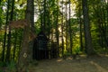 View of a wooden mountaineer lodge or house in the forest on Medvednica mountain near Zagreb in Croatia, Europe Royalty Free Stock Photo