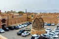 View of wooden nakhl on square in Old City in Yazd, Iran