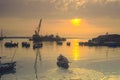 View of wooden pier on boat dock wharf in Gresik, East Java, Indonesia Royalty Free Stock Photo