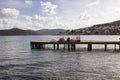 View of wooden pier and fishnets