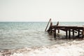 View of a wooden pier and seascape with running waves