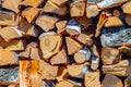 Woodpile of chopped firewood with birch bark Royalty Free Stock Photo