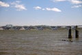 A view Woodrow Wilson Memorial Bridge over the calm Potomac river Royalty Free Stock Photo