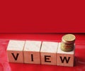 View word on wooden cubes. Beautiful red glossy background. Business and lifestyle concept