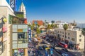 View of world famous Hollywood Boulevard district in Los Angeles, California, USA