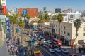 View of world famous Hollywood Boulevard district in Los Angeles, California, USA