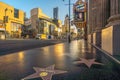 View of world famous Hollywood Walk of Fame at Hollywood Boulevard district in Los Angeles, California