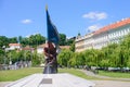 View of the World War II Victims Monument at Malostranska district. Its located under the Pragu