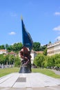 View of the World War II Victims Monument at Malostranska district. Its located under the Pragu