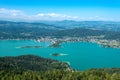 View of the Worthersee lake , Carinthia, Austria Aerial view from Pyramidenkogel view tower Royalty Free Stock Photo