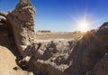 View from the wreckage of the wall of the ancient fortresses of Khorezm in the desert. Uzbekistan