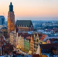 View of Wroclaw market square after sunset, Poland