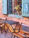 Old Style Coffee Shop Exterior, Galaxidi, Greece, Oil Painting Style Royalty Free Stock Photo