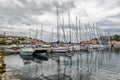 View on yacht, harbor, Adriatic sea and small Croatian town Vrsar, Croatia Royalty Free Stock Photo