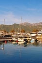 View of yacht marina of Porto Montenegro on sunny autumn day.  Montenegro, Tivat city Royalty Free Stock Photo