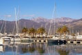 View of yacht marina of Porto Montenegro on sunny winter day.  Montenegro, Bay of Kotor, Tivat city Royalty Free Stock Photo