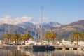 View of yacht marina of Porto Montenegro on sunny winter day.  Montenegro, Tivat city Royalty Free Stock Photo