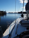 View of the yacht in Svolvaer marine Norway.Sailing yacht.