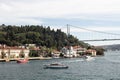 View of yachts on Bosphorus by Kanlica neighborhood on Asian side of Istanbul. Royalty Free Stock Photo