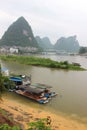 View of Yangshuo green hills and Lijiang river Royalty Free Stock Photo