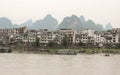 View of Yangshuo green hills and Lijiang river Royalty Free Stock Photo