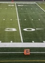 View of 30 yard line and markers of football field Royalty Free Stock Photo