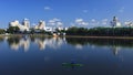 YEKATERINBURG, RUSSIA - AUGUST 28, 2018: Downtown view of Yekaterinburg. Along with Gorodskoy Prud on Iset river and local cinema 