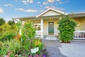 View of yellow covered porch with columns Royalty Free Stock Photo