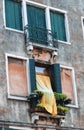 View of yellow curtains on residential building in Venice Royalty Free Stock Photo