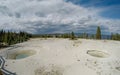 View of Yellowstone National Park's West Thumb Geyser Basin with geothermal pools