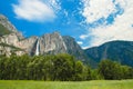 View of Yosemite Falls from Yosemite Valley Meadows, California, USA. Near Landmarks: Tunnel View, El Capitan Royalty Free Stock Photo