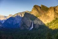 View of Yosemite Valley from Tunnel View point at sunset - view to Bridal veil falls, El Capitan and Half Dome - Yosemite National Royalty Free Stock Photo