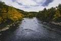 View of Youghiogheny River with beautiful trees and clouds near Ohio Pyle State Park in Pennsylvania Royalty Free Stock Photo