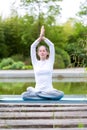 Young attractive woman practising yoga in a park Royalty Free Stock Photo