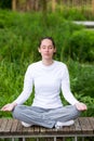 Young attractive woman practising yoga in a park Royalty Free Stock Photo